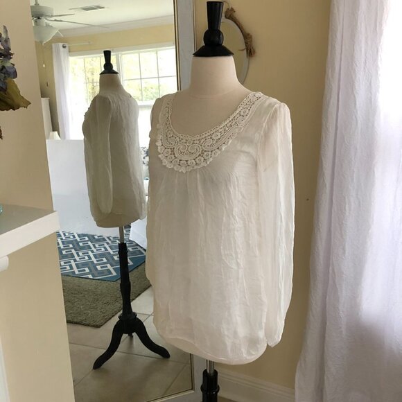Carla Conti White Silk Blouse XS Fairycore Lace Flowy - Picture 4 of 8